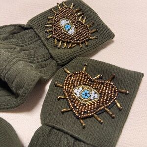 Olive Green Beaded Eye Socks